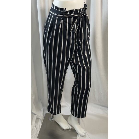 H&M Stripe Belted Paperbag Pants, Blue & White, Sz: 12, 79-40 - Picture 3 of 16